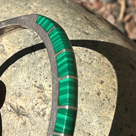 Vintage Malachite 925 Mexico Silver Bracelet - Picture 5 of 16